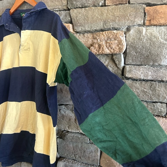 American eagle Vintage 90s Preppy Color block Striped Rugby Polo | Size L - Picture 4 of 10